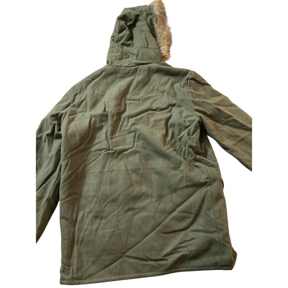 GANT Rugger Winter Parka Jacket XXL Hunter Green Wool Blend Faux Fur Hood - Picture 4 of 12